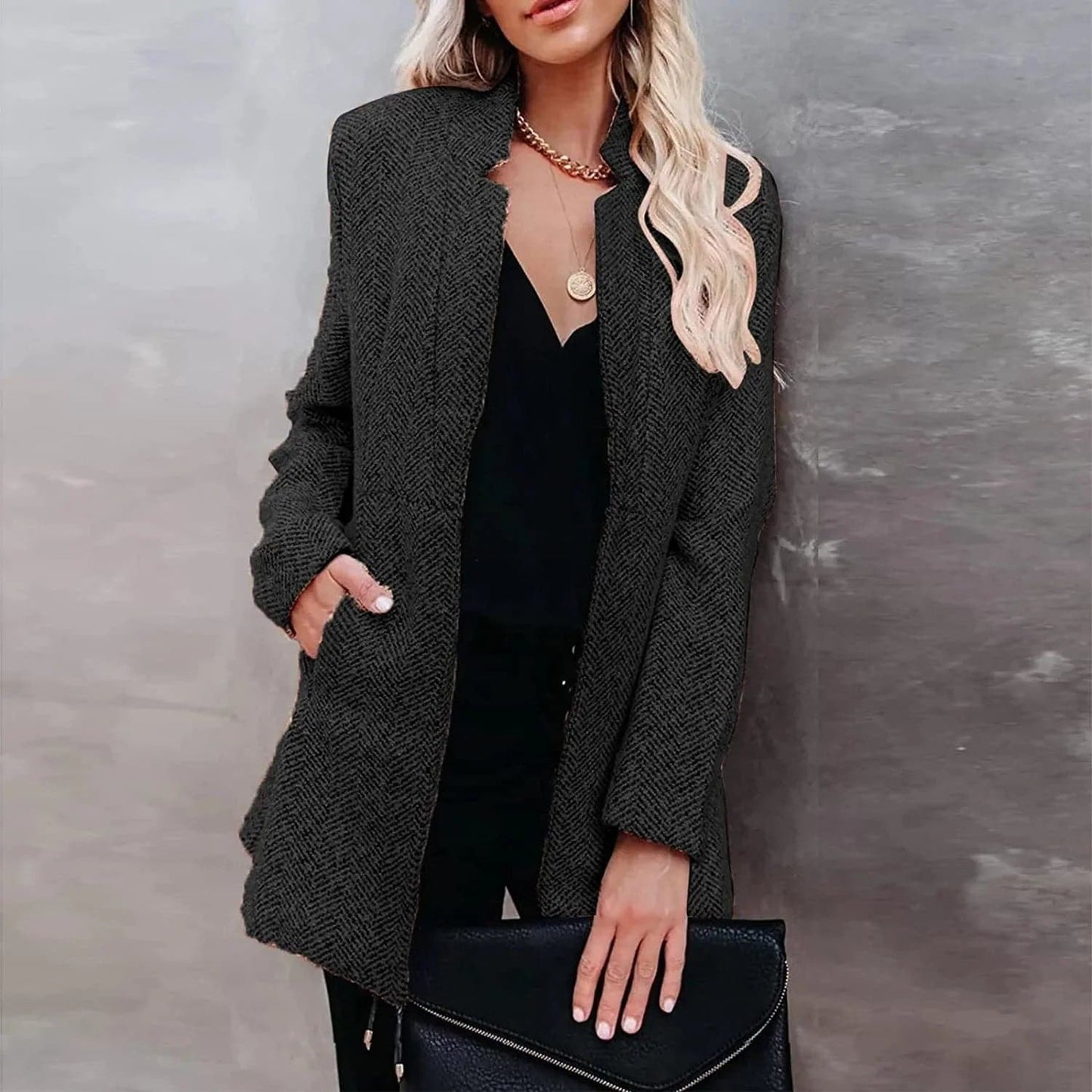 Blazer til kvinder - Åben front - Skræddersyet pasform - Tekstureret stof - Klassisk look