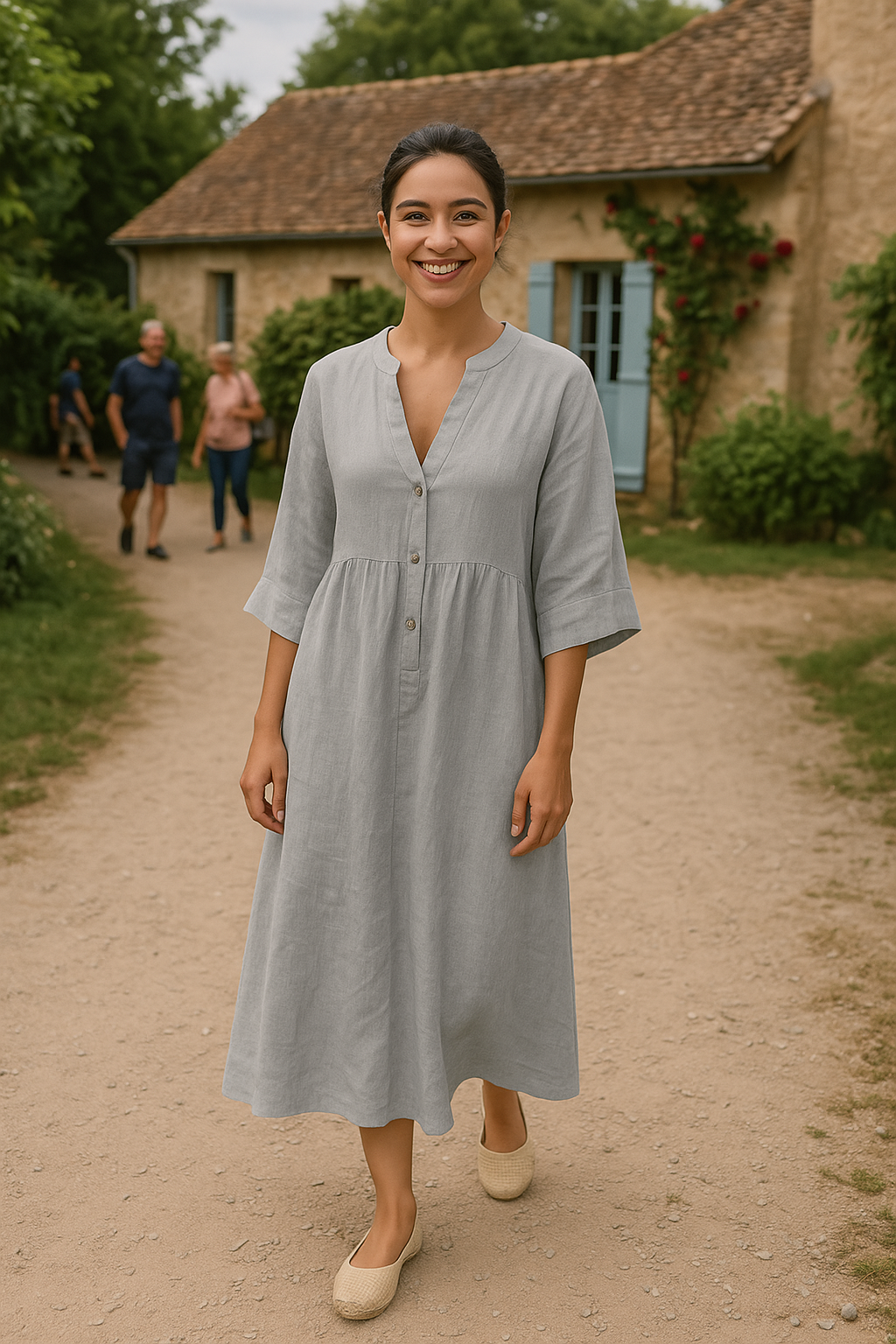 Women's Maxi Dress – Relaxed Fit – Airy Silhouette – Cotton-like Comfort – Button Closure