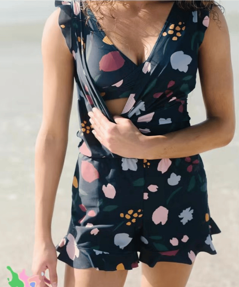 Women's Jumpsuit – Slim Fit – V-Neck Wrap – Floral Print – Quick-Drying Fabric