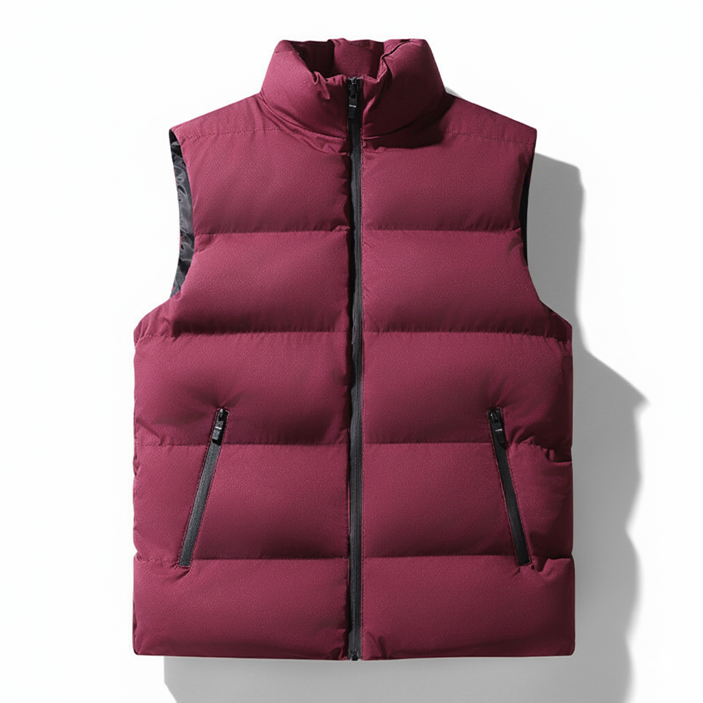 Men's Vests - Lightweight Quilted - Windproof and Warm - High Collar - Zipper Closure