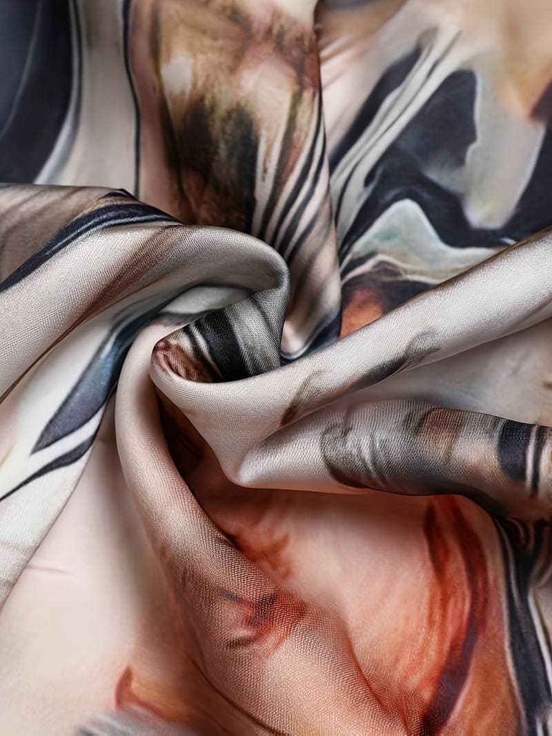 Women's Wrap Dress - Satin Look - Abstract Patterned - Long Sleeves - Short Party Dress