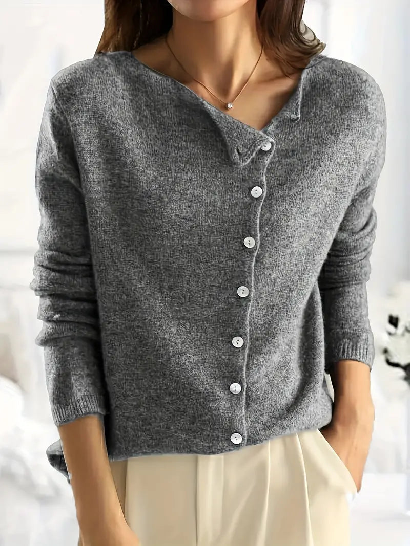 Women's Cardigan - Knitted V-Neck - Button Closure - Long-Sleeved Casual Layering