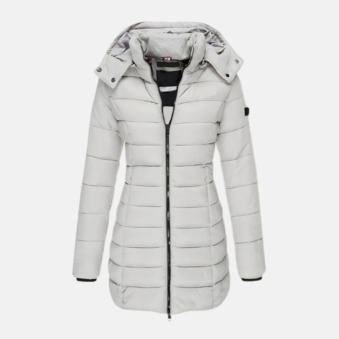 Women’s Puffer Coat - Slim Fit - Mid-Length - Hooded - Ribbed Cuffs