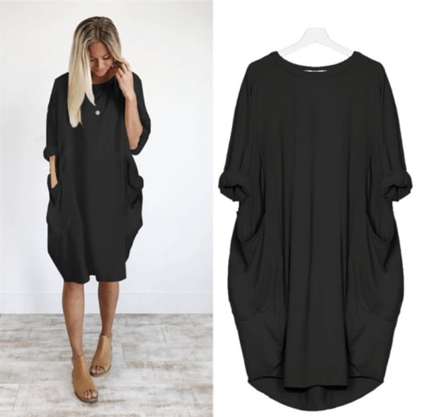 Women's Midi Dress – Relaxed Fit – Round Neck – Lightweight and Breathable – With Side Pockets