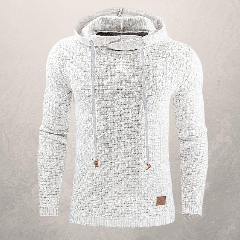 Men's Sweater - Knitted With Texture - Slim Fit - Hood With Drawstring - Long Sleeves