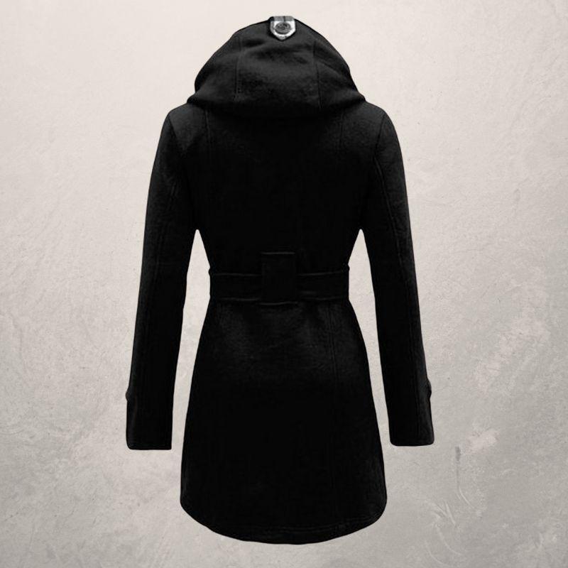 Dame Trenchcoat - Blød Fleece - Dobbelt Rad Knapper - Hætte & Bælte - Elegante Detaljer