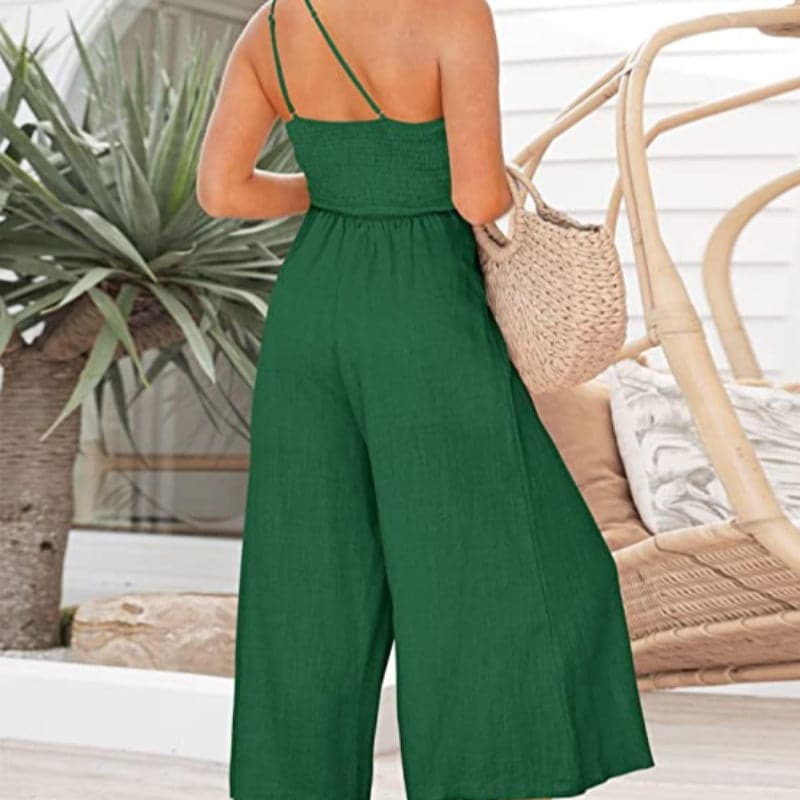 Dame Jumpsuit - One-Shoulder Design - Taljeret Pasform - Brede Ben - Elegant & Komfortabel