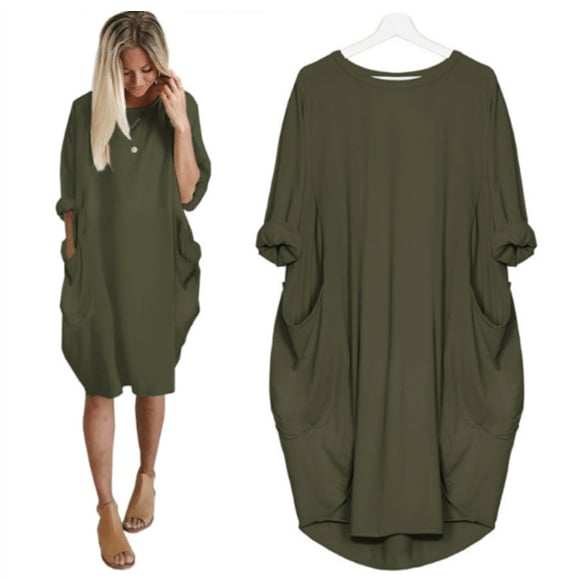 Women's Midi Dress – Relaxed Fit – Round Neck – Lightweight and Breathable – With Side Pockets