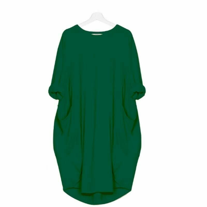 Women's Midi Dress – Relaxed Fit – Round Neck – Lightweight and Breathable – With Side Pockets
