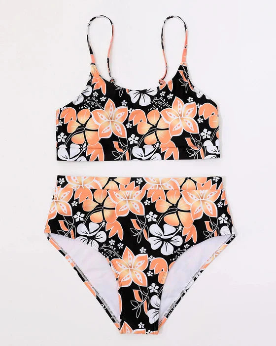 Women's Bikini Set – High Waist – Tank Top with Straps – Floral – Breathable Stretch Fabric