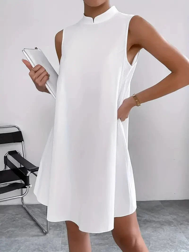 Women's Sleeveless A-line Dress - High Neck - Loose Fit - Elegant and Versatile