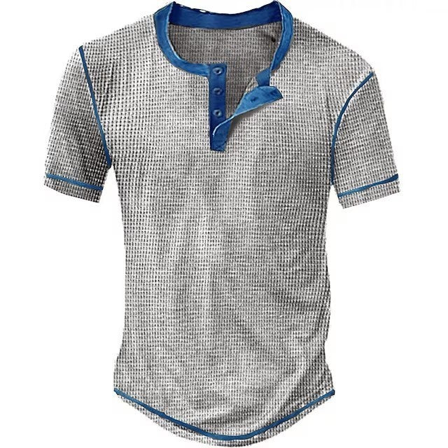 Men's Henley T-shirt – Waffle Knit – Regular Fit – Button Closure – Short Sleeve