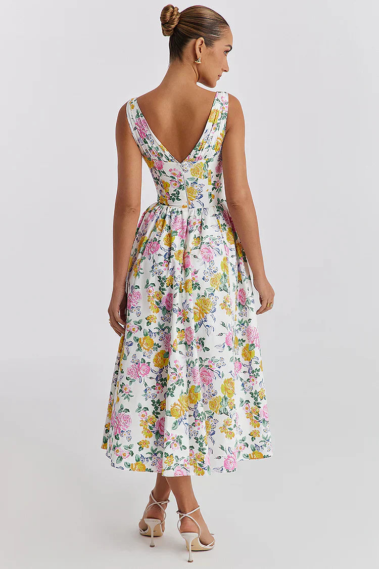 Dress for Women – Midi – Sleeveless – A-line Fit – Floral Print – Natural Fibers