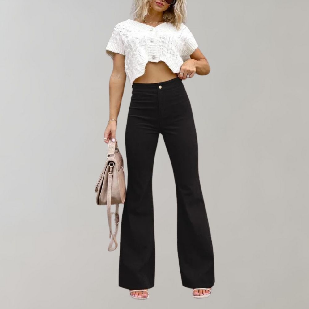 Women's Velvet Trousers - High-Waisted - Flared Fit - Comfortable and Stylish