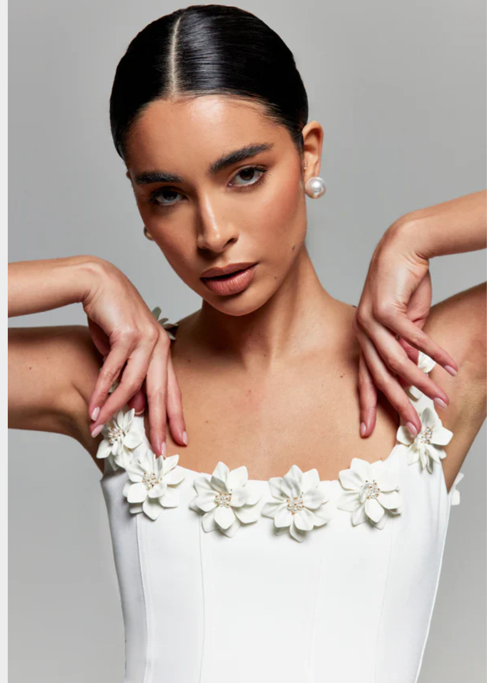 Dress for Women – Fitted Bodice – A-line Cut – Floral Details at the Neckline