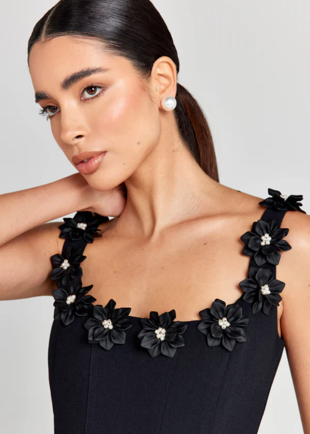 Dress for Women – Fitted Bodice – A-line Cut – Floral Details at the Neckline