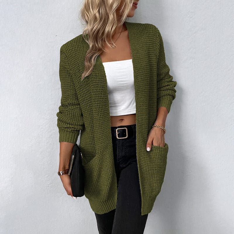 Women's Cardigan – Knitted Open Front – Relaxed Fit – Long Sleeves with Ribbed Cuffs
