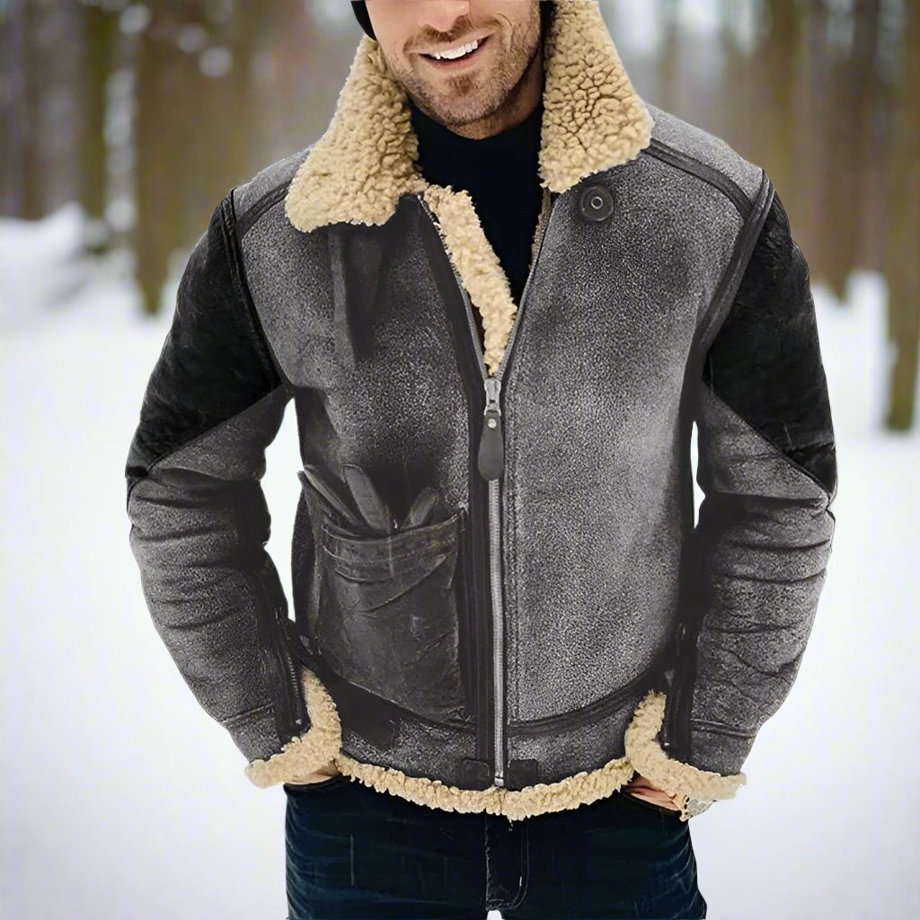 Men's Aviator Jacket - Genuine Leather - Shearling Lined - Warm and Classic Design