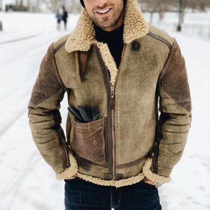 Men's Aviator Jacket - Genuine Leather - Shearling Lined - Warm and Classic Design