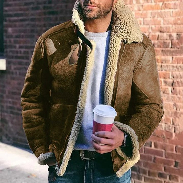 Men's Aviator Jacket - Genuine Leather - Shearling Lined - Warm and Classic Design