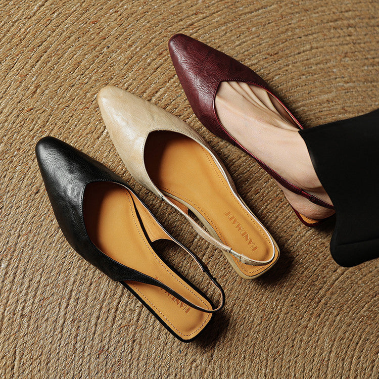 Amelia Pointed Toe Slingback Flats | Solid Slingback Flats