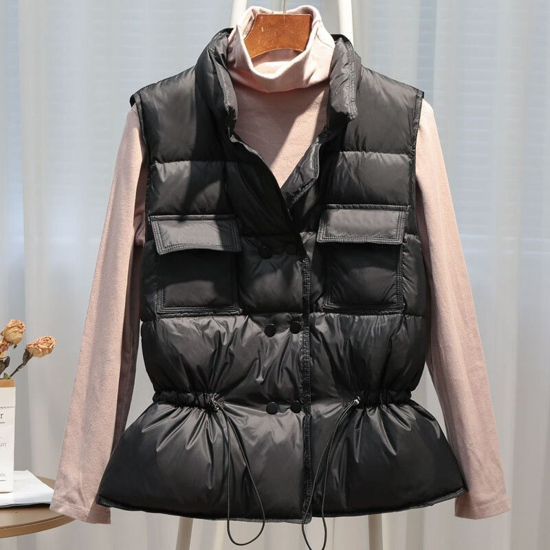 Women’s Vest - Quilted - Standing Collar - Drawstring Waist