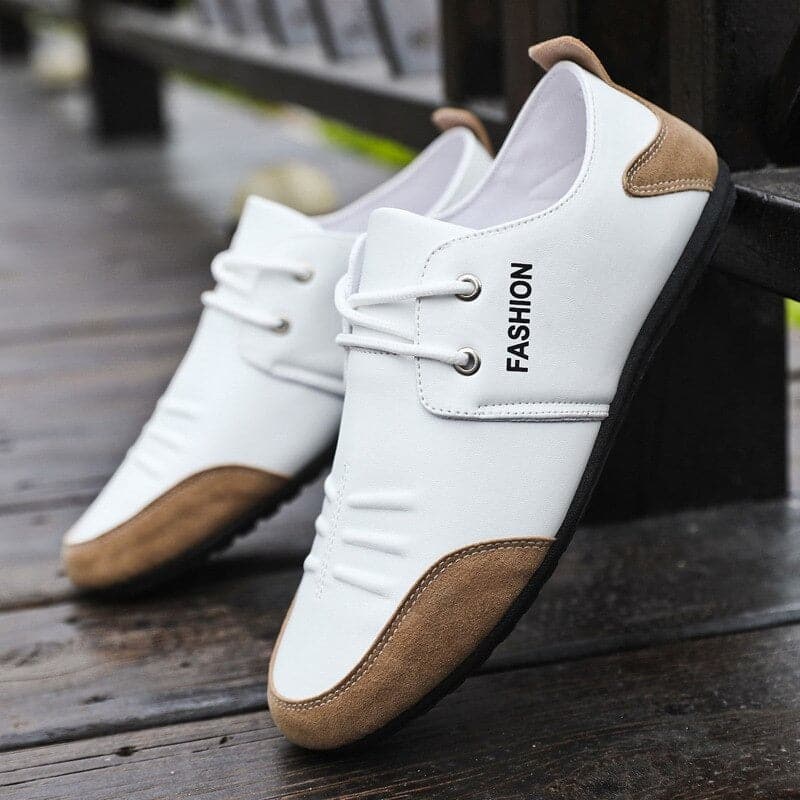 Men's Shoes - Breathable Leather Shoes - Comfortable Rubber Sole - Lace-up Closure - Casual Design
