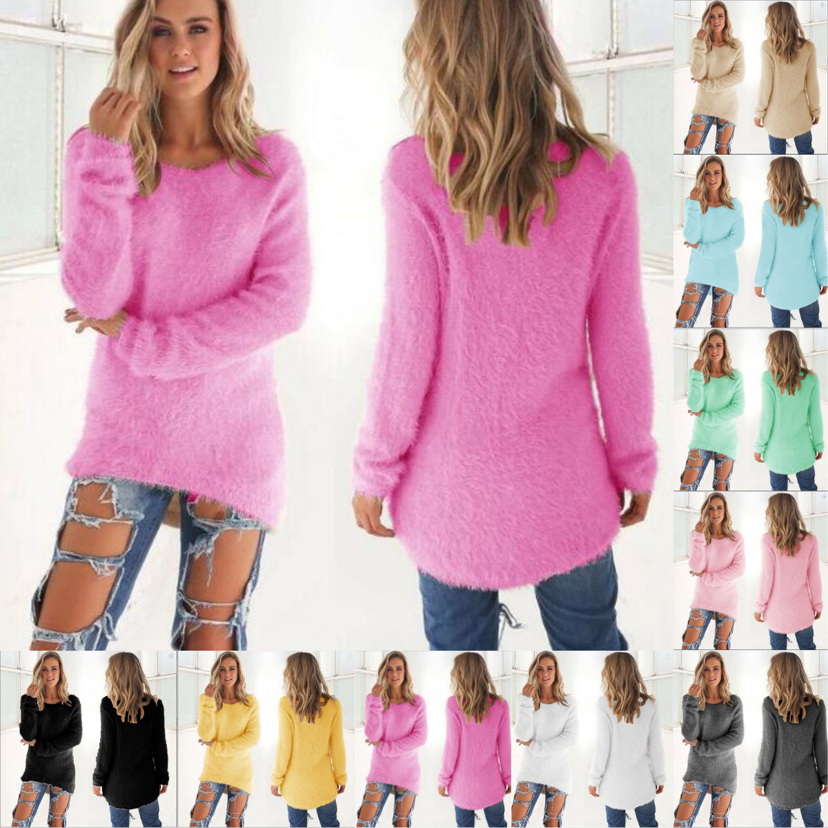 Women's Knit Sweater - Soft Fluffy Quality - Relaxed Fit - Long Sleeves
