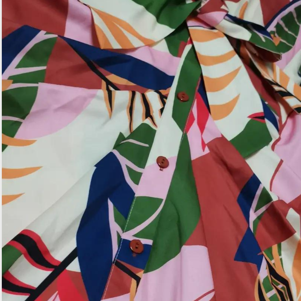 Women's Shirt Dress - Button Closure - Waist Tie - Short Sleeve - Relaxed Fit