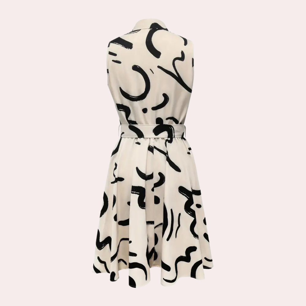 Dame Skjortekjole - Ærmeløs A-line - Knaplukning - Taljebælte - Elegant Look