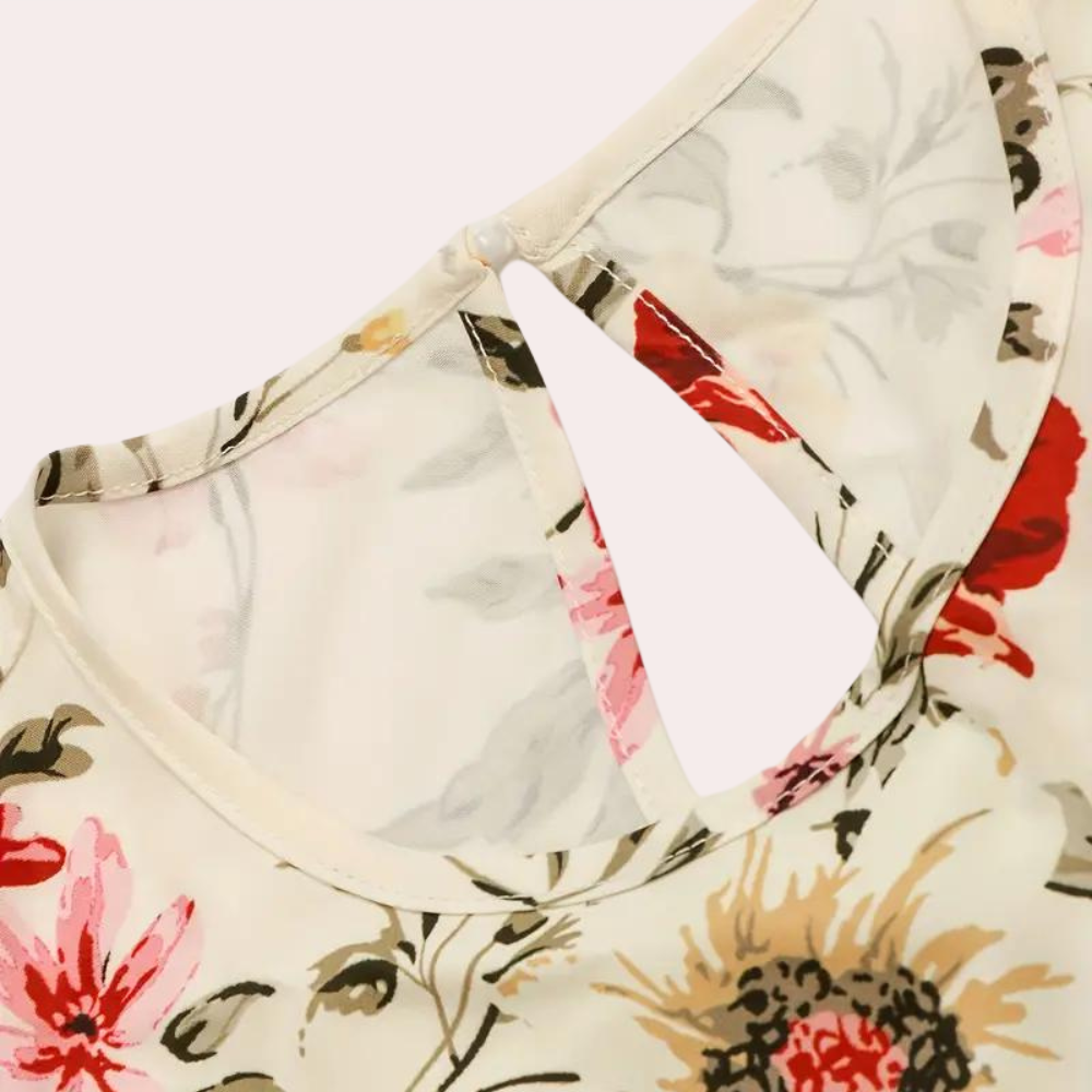Dame Maxi Kjole - Blomsterprint - A-linje - Pufærmer - Rund hals - Elegant og Luftig