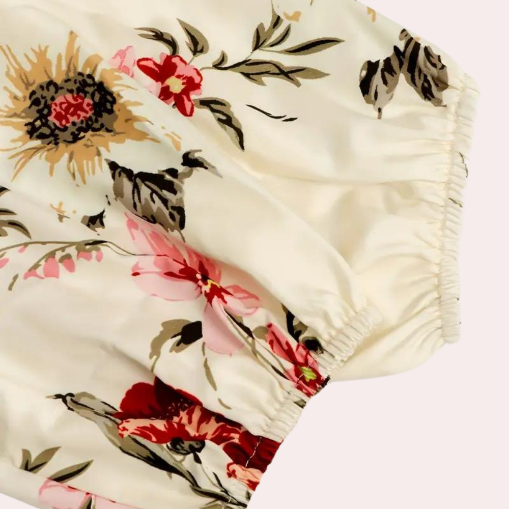 Dame Maxi Kjole - Blomsterprint - A-linje - Pufærmer - Rund hals - Elegant og Luftig