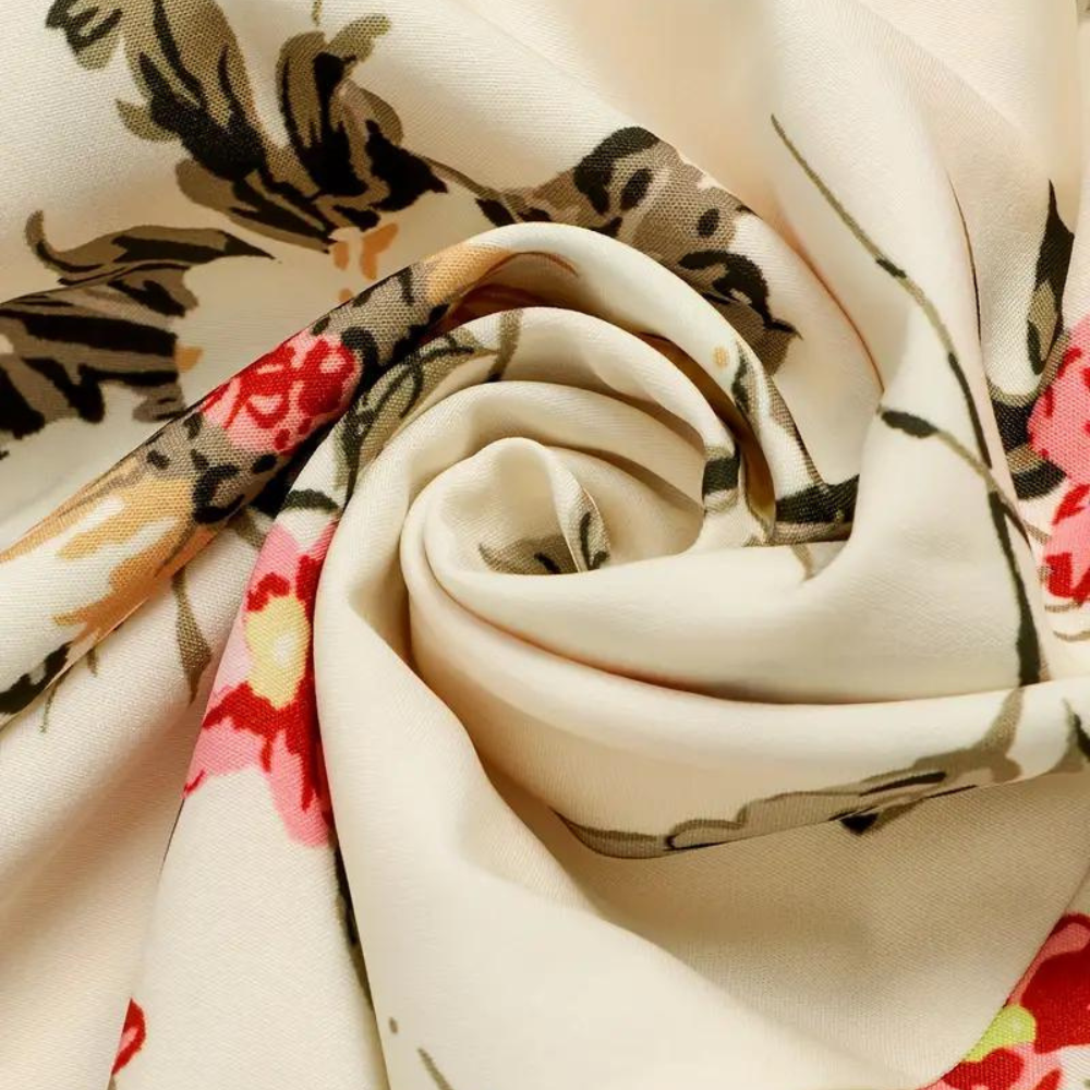 Dame Maxi Kjole - Blomsterprint - A-linje - Pufærmer - Rund hals - Elegant og Luftig