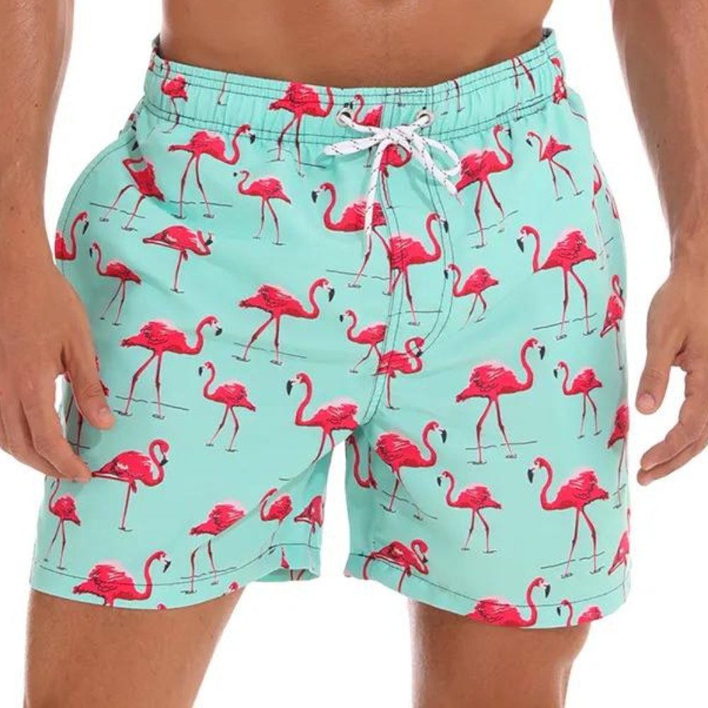 Men's Shorts – Relaxed Fit – Breathable Lightweight Material – Mid-Length – Drawstring Closure – Printed Design