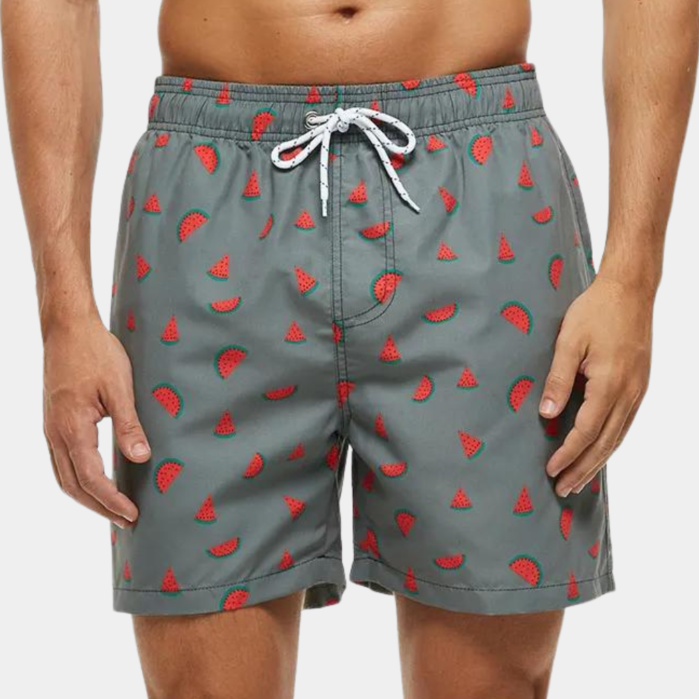Men's Shorts – Relaxed Fit – Breathable Lightweight Material – Mid-Length – Drawstring Closure – Printed Design