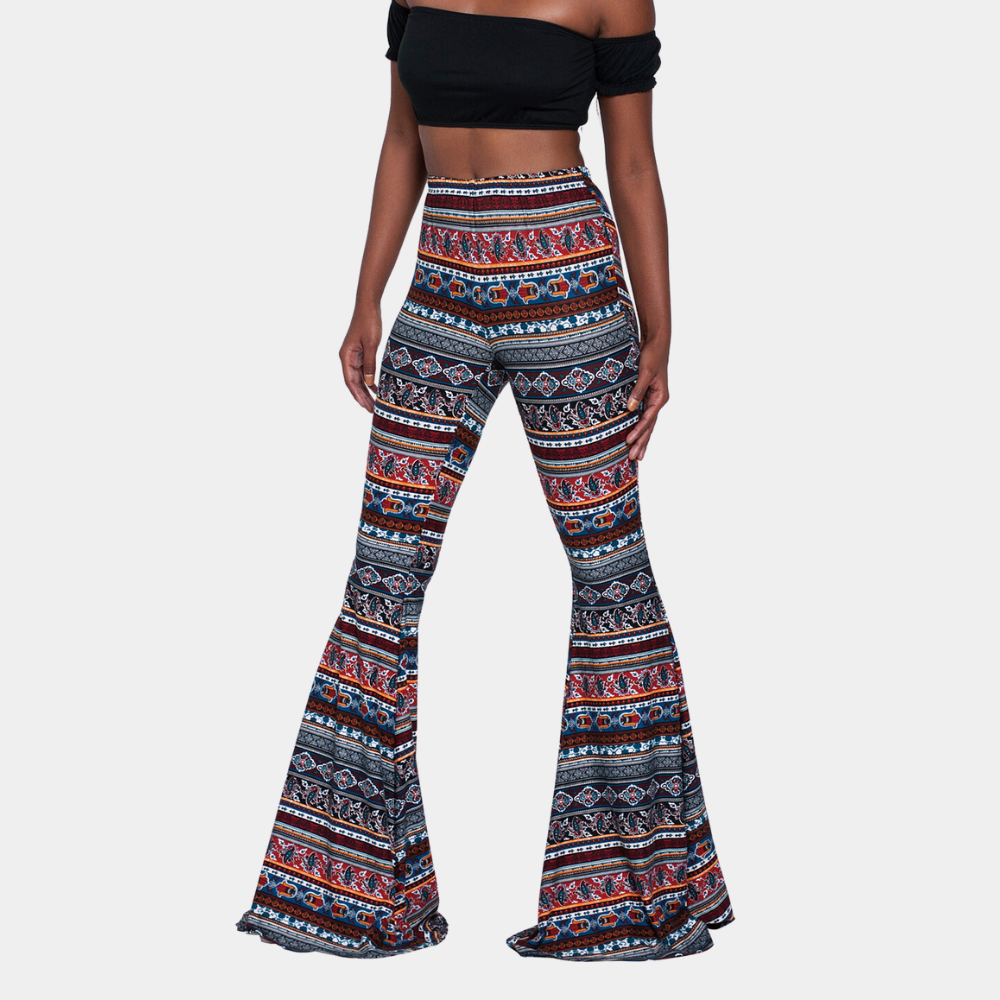 Women's Pants – Flared Fit – High Waist – Bohemian Pattern – Trendy Casual Look