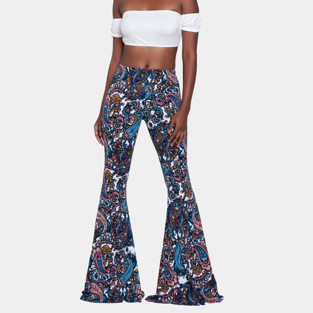 Women's Pants – Flared Fit – High Waist – Bohemian Pattern – Trendy Casual Look