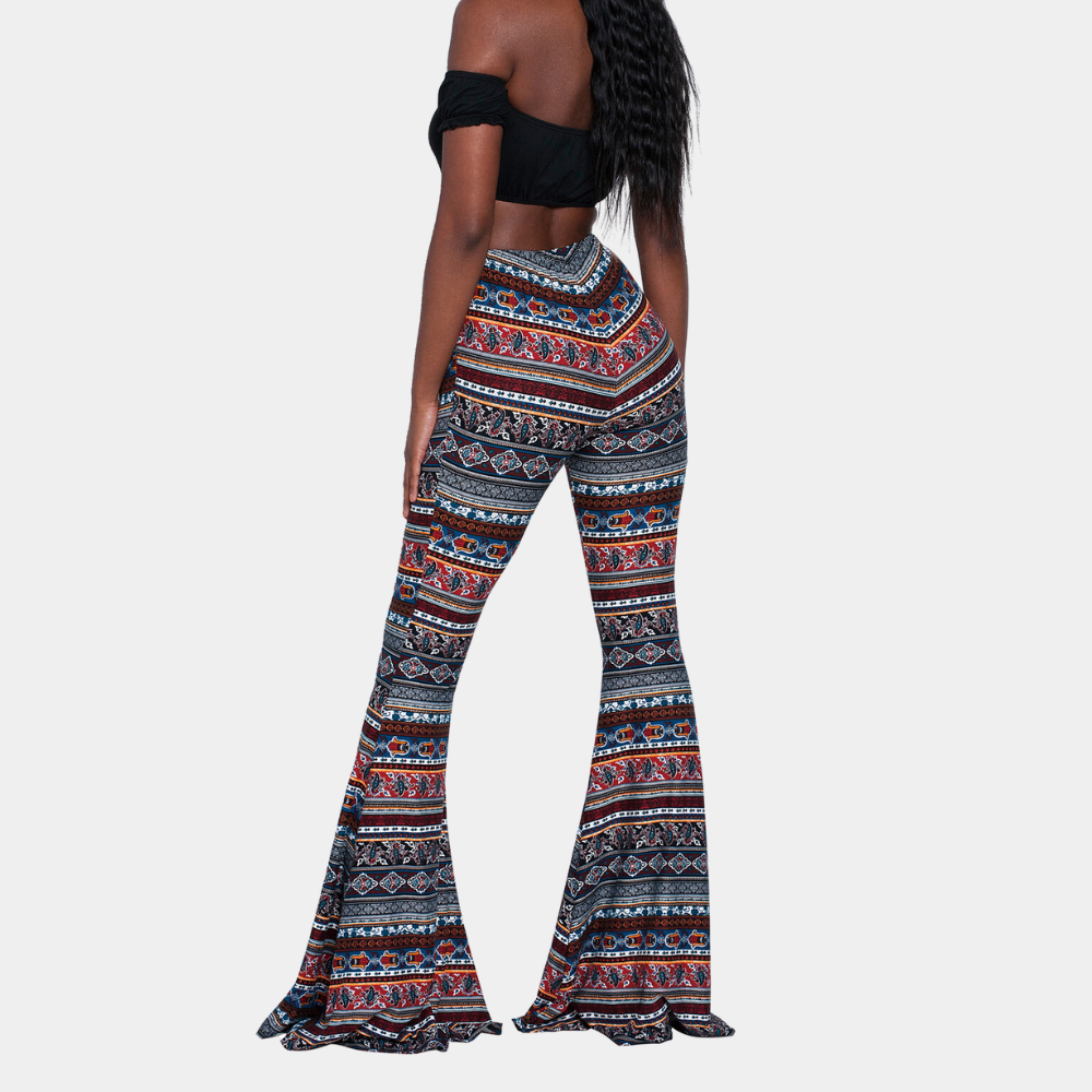 Women's Pants – Flared Fit – High Waist – Bohemian Pattern – Trendy Casual Look