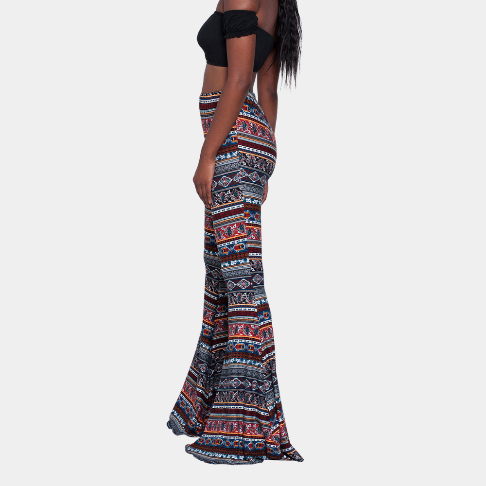 Women's Pants – Flared Fit – High Waist – Bohemian Pattern – Trendy Casual Look