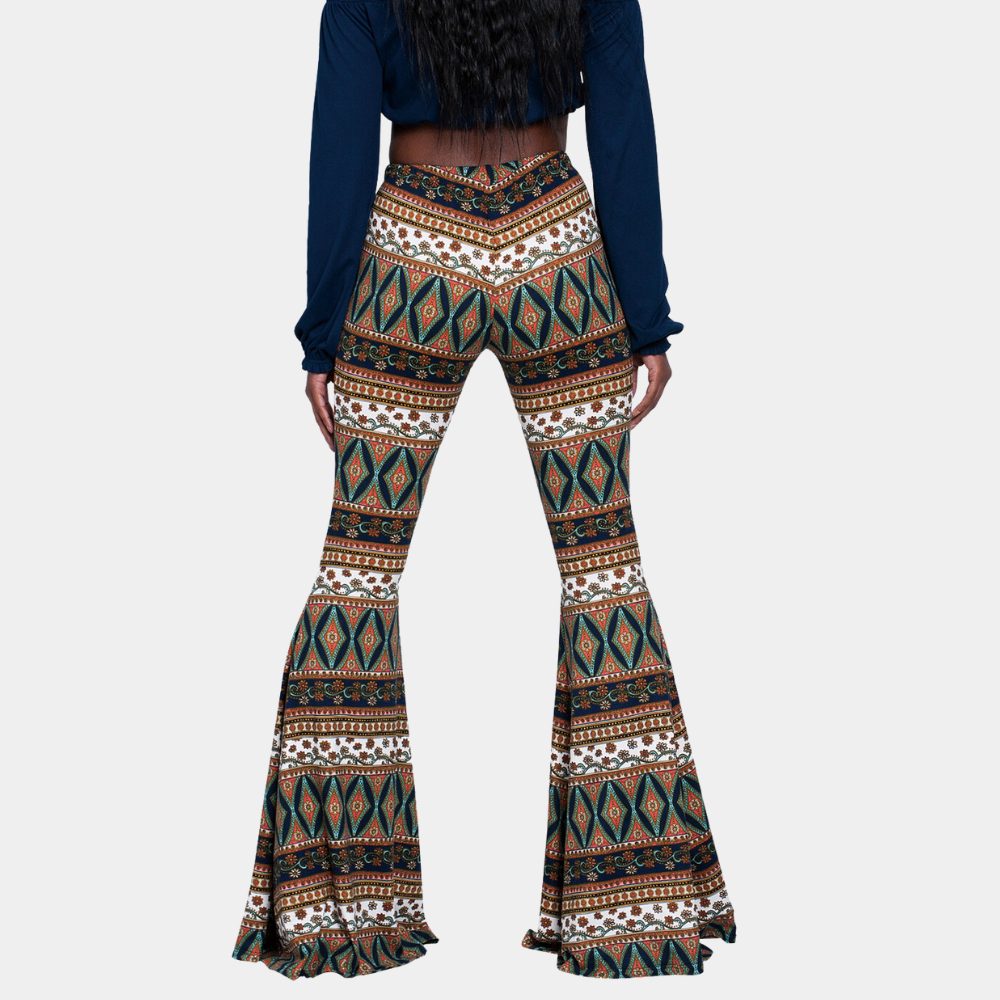 Women's Pants – Flared Fit – High Waist – Bohemian Pattern – Trendy Casual Look