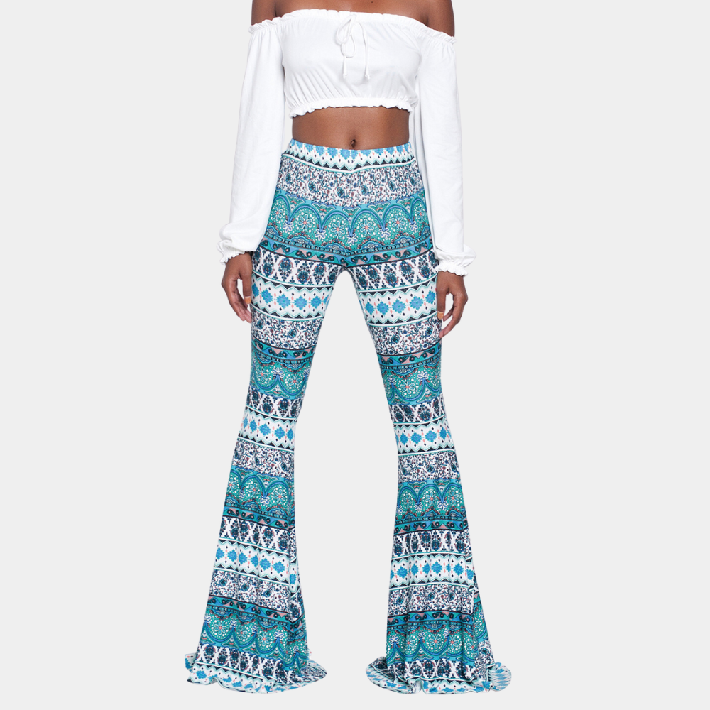 Women's Pants – Flared Fit – High Waist – Bohemian Pattern – Trendy Casual Look
