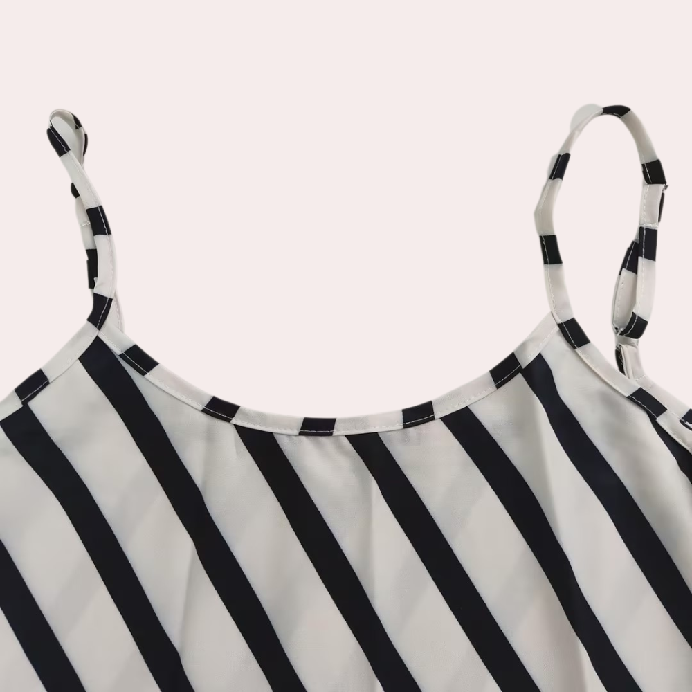 Dame Slipkjole - Lang Elegante Pasform - Silke/Satin - Spaghettistropper - Stribet