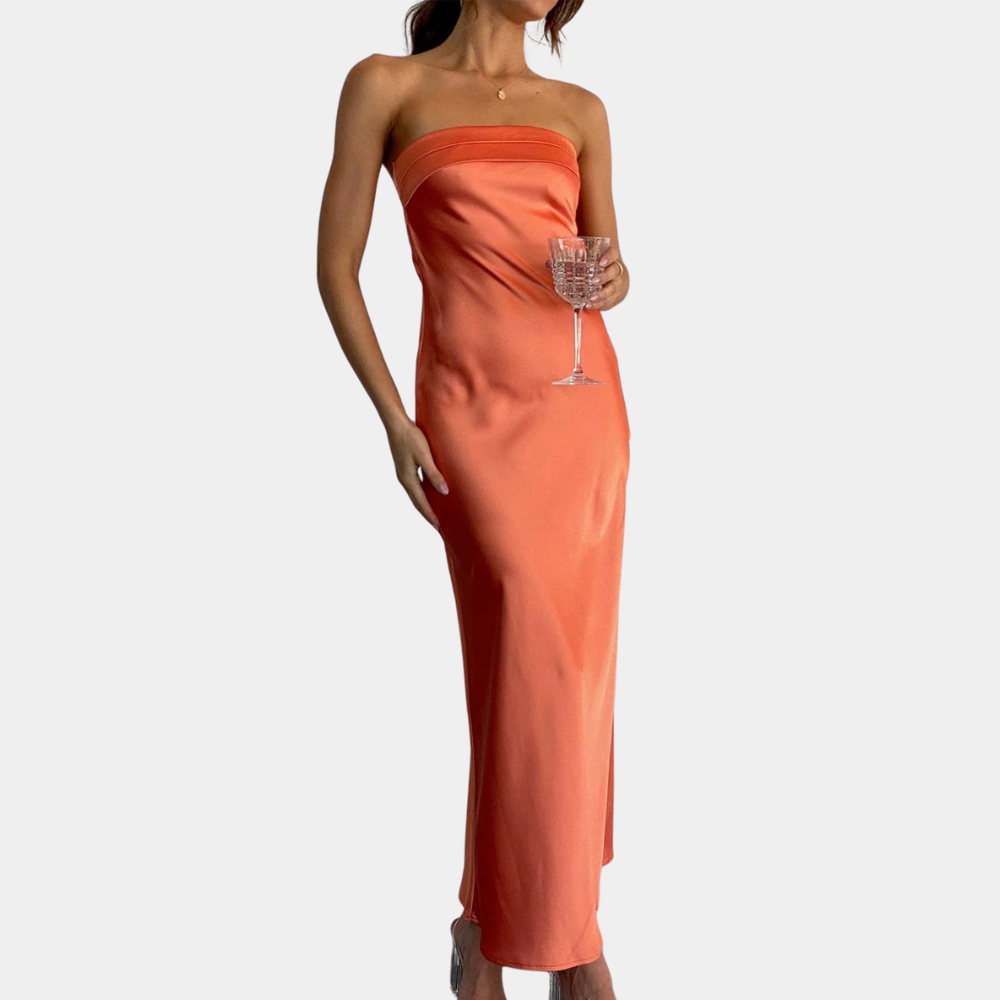 Kvinder Galla Kjole - Stropløs - Lang - Elegant Satin Look