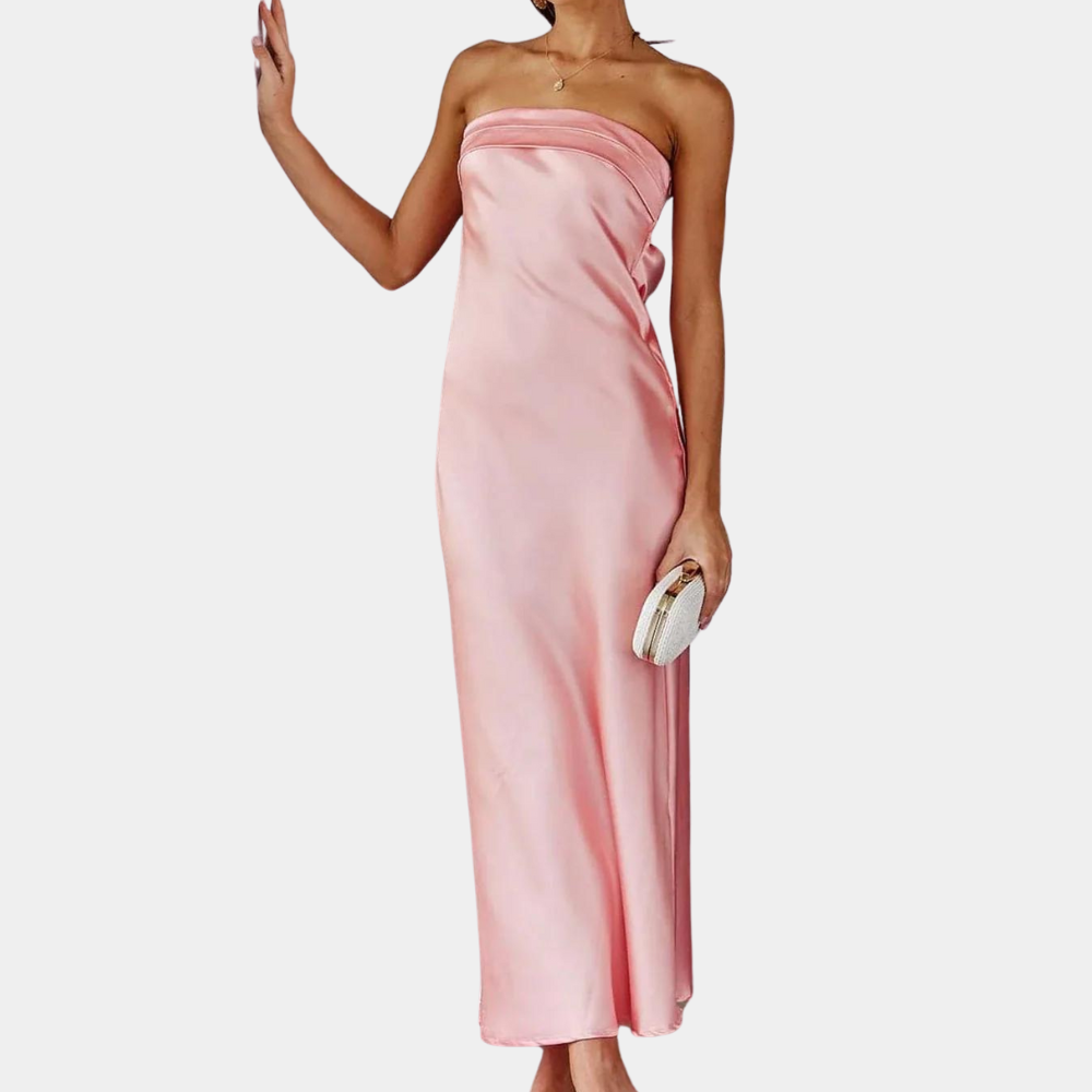 Kvinder Galla Kjole - Stropløs - Lang - Elegant Satin Look
