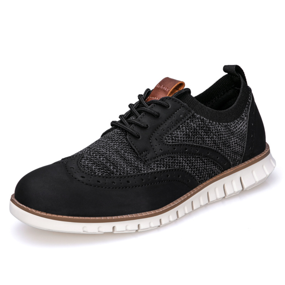 Men's Shoes - Breathable Knit & Leather - Brogue Design - Flexible Non-Slip Sole