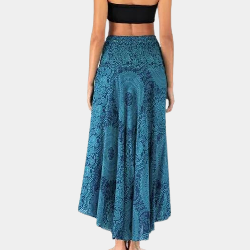 Dame Maxinederdel - Høj Talje - Wrap-Design - Let og Luftig - Boheme Mønster