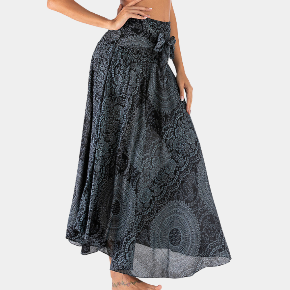 Dame Maxinederdel - Høj Talje - Wrap-Design - Let og Luftig - Boheme Mønster