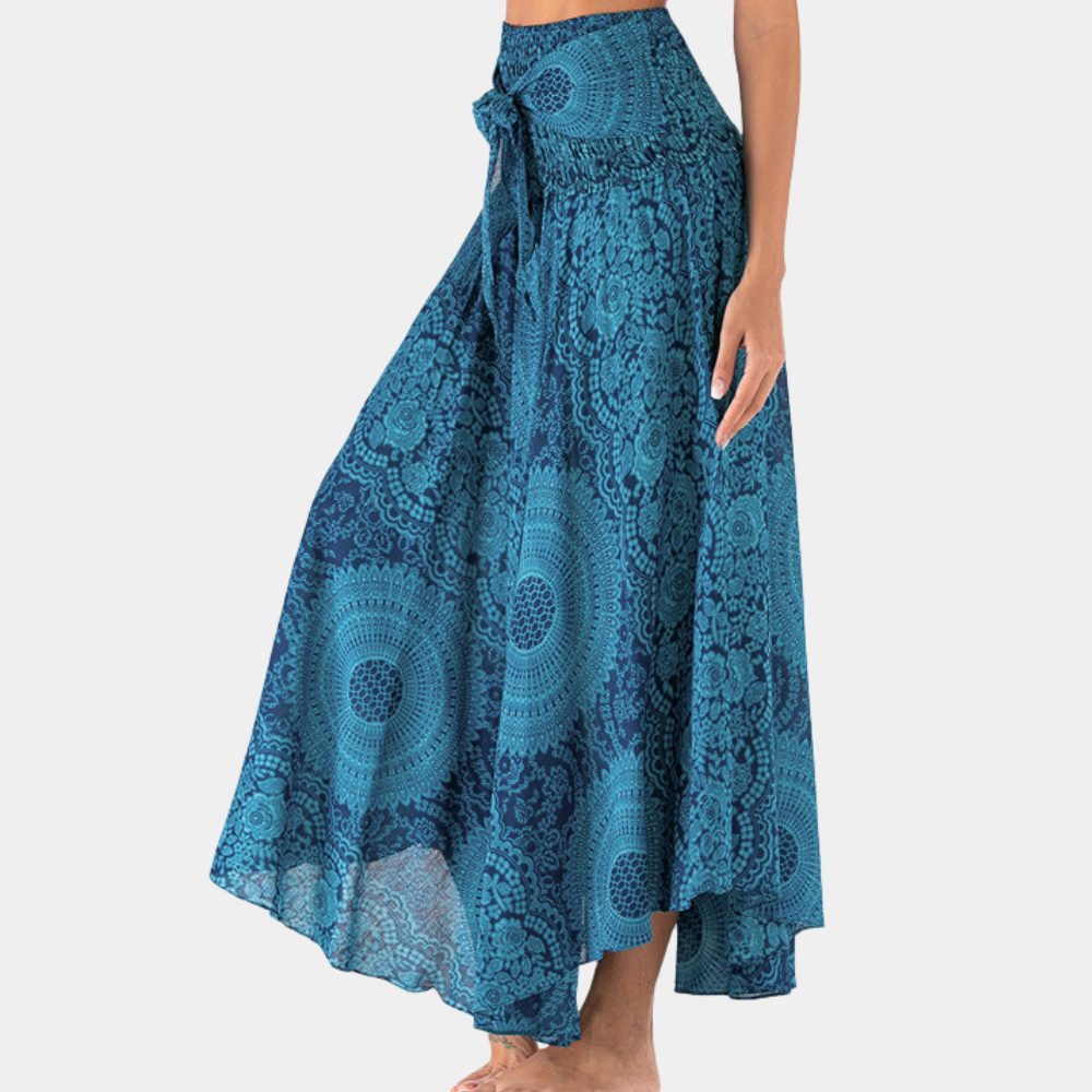 Dame Maxinederdel - Høj Talje - Wrap-Design - Let og Luftig - Boheme Mønster