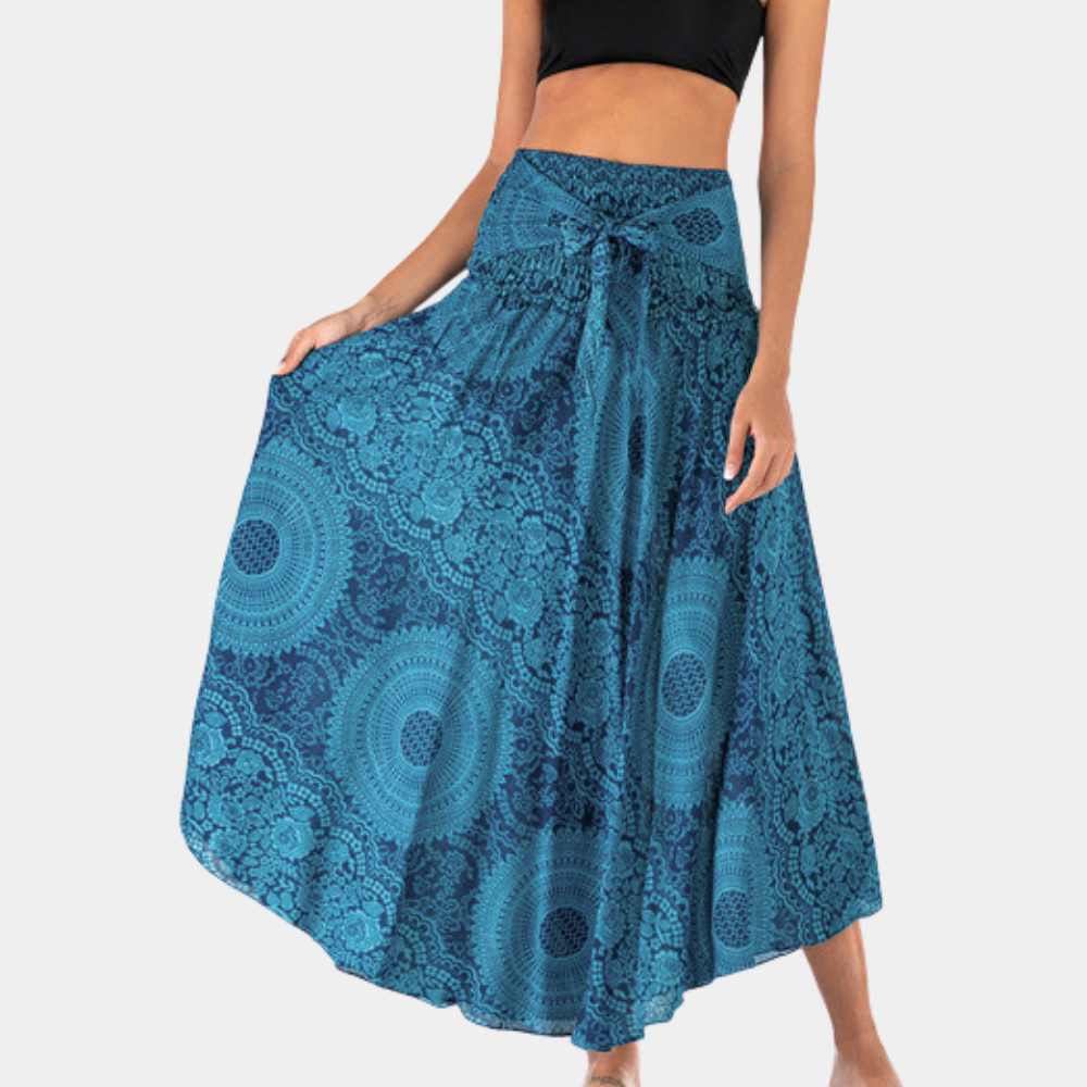 Dame Maxinederdel - Høj Talje - Wrap-Design - Let og Luftig - Boheme Mønster