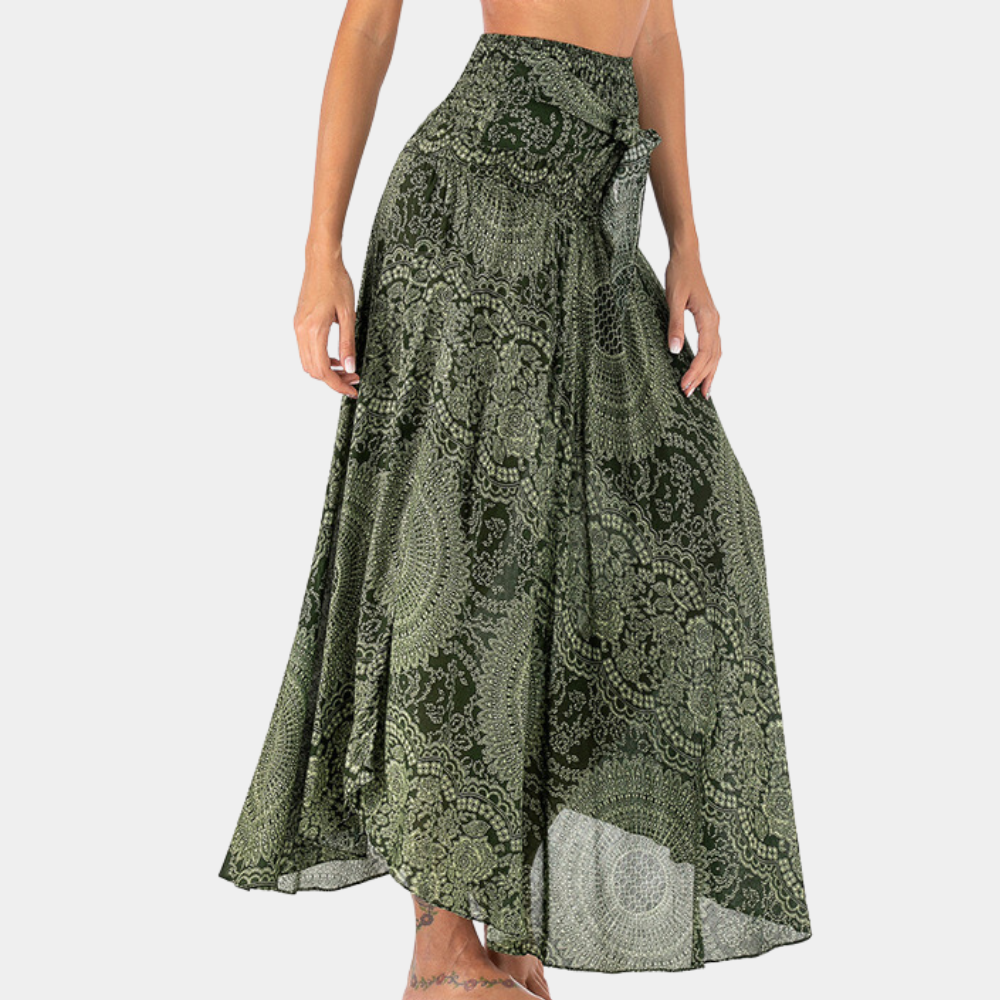 Dame Maxinederdel - Høj Talje - Wrap-Design - Let og Luftig - Boheme Mønster